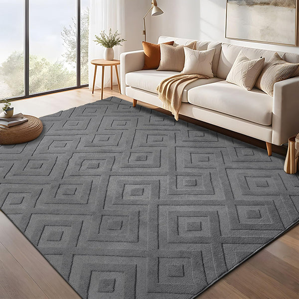 SHACOS Washable Rug Living Room 140 x 200 cm Large Rug Modern Grey Area Rug for Living Room, Bedroom, Non-Slip Rug, Ultra Soft Floor Carpet, Geometric