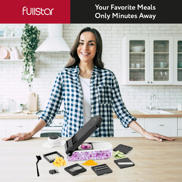 Vegetable Chopper Vegetable Cutter Mandoline Vegetable Slicer - Veggie Onion Salad Food Chopper Manual - Potato Chipper - Veg Chopper and Dicer - Kitchen Tools & Gadgets (6-in-1 Compact White)