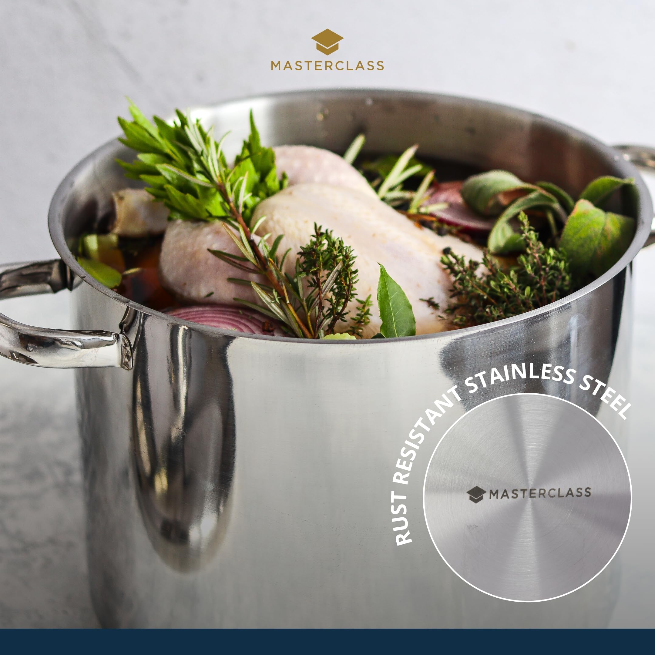 MasterClass Stock Pot With Lid 8.5L/24cm, Induction-Safe, Stainless Steel, Silver