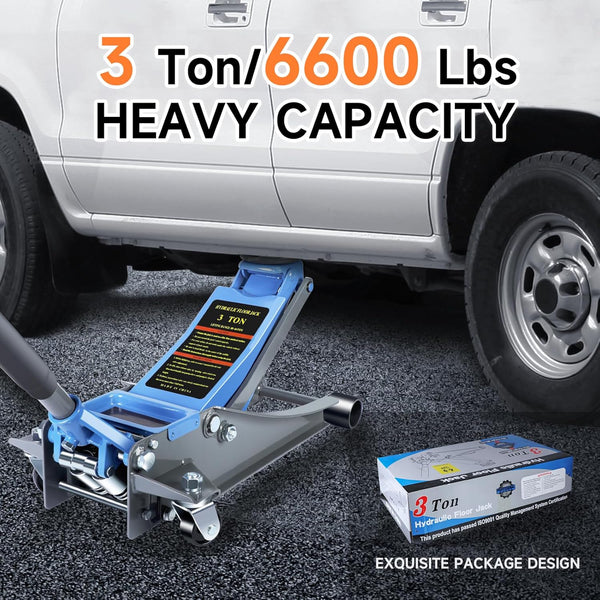 LARBANKE 3 Ton Low-profile Hydraulic Car Floor Jack,Built with Durable Aluminum and Steel,Floor Jack with Dual Pump System for Fast Lifting,6600Lbs Capacity,Lifting Range:3.15-18.31"