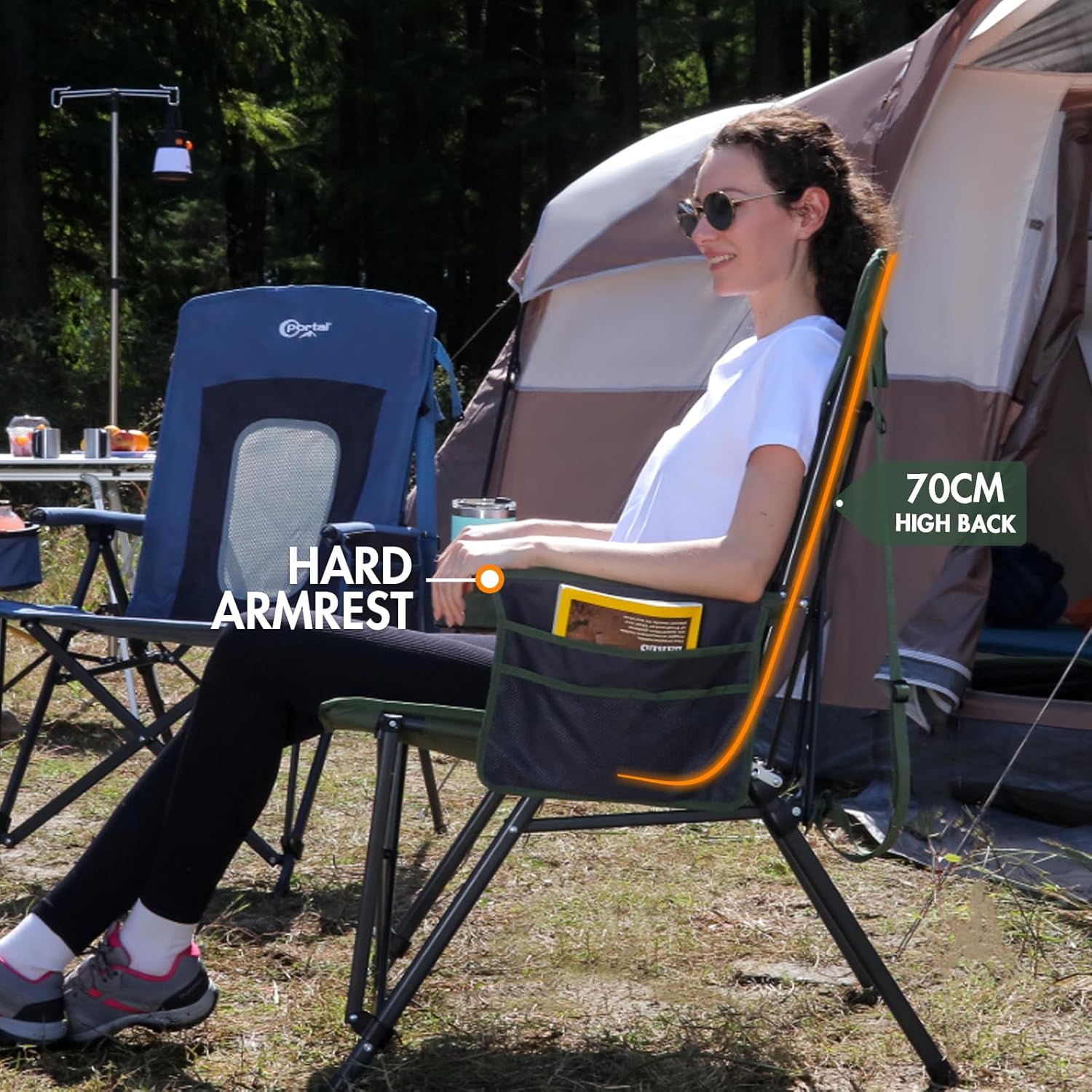 Portal Folding Camping Chair for Adults High Back Heavy Duty 180KG Load Foldable Garden Picnic Festival Collapsible Chair Oversized Hard Armrests Mesh Back Portable for Fishing Beach Patio