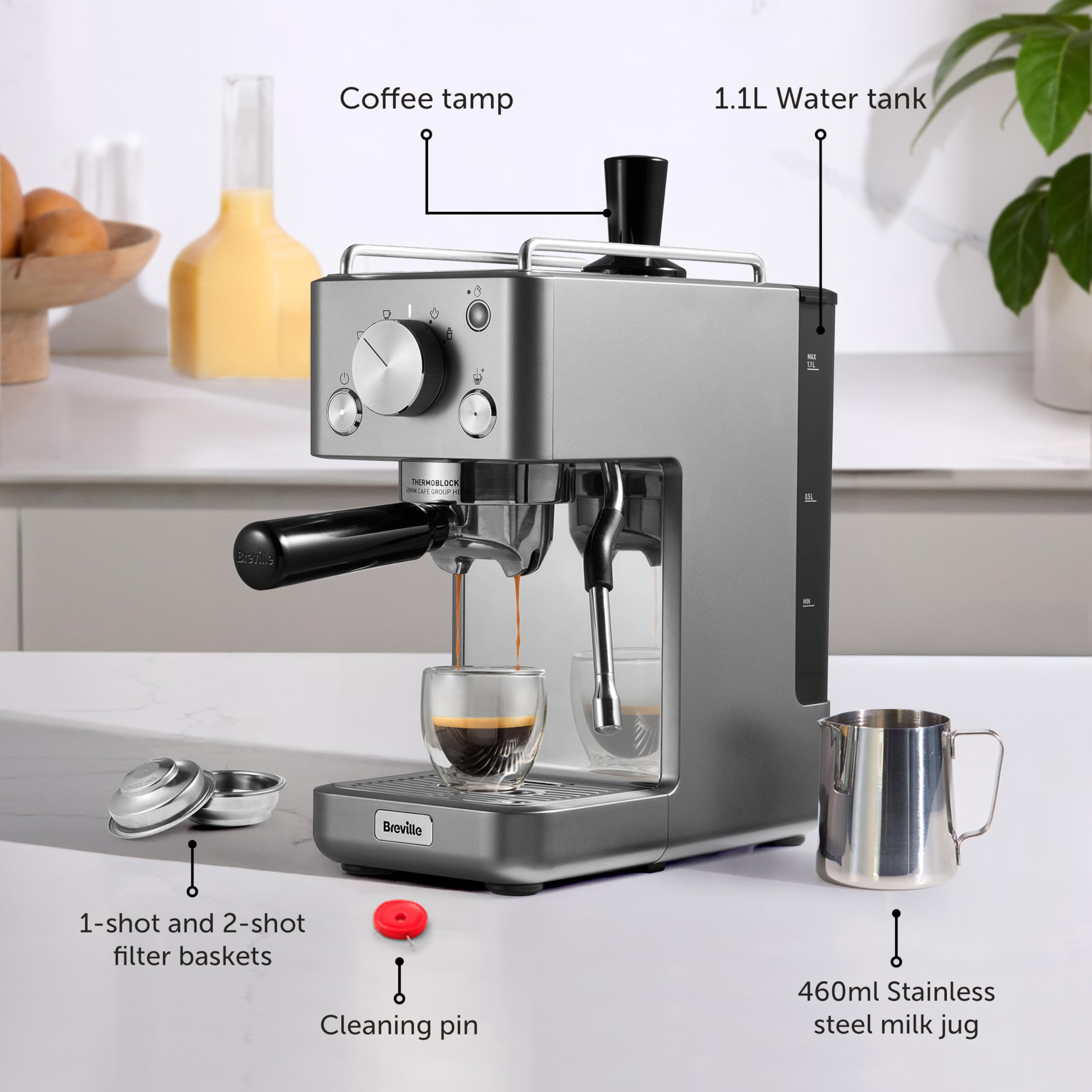 Breville Barista Max Espresso Machine | Latte & Cappuccino Coffee Maker with Integrated Bean Grinder & Steam Wand | 2.8 L Water Tank | 15 Bar Italian Pump | Stainless Steel