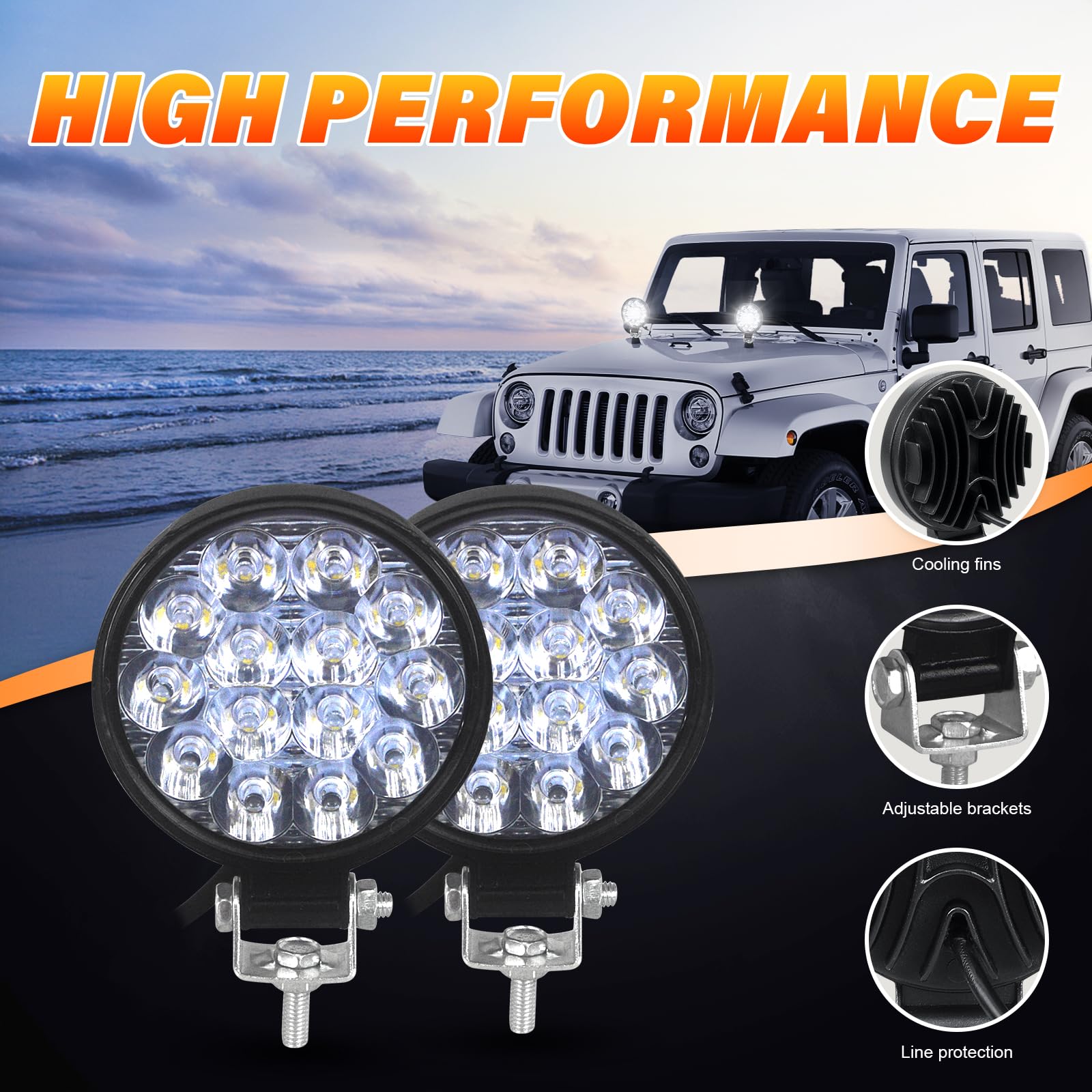 RIGIDON 4 Pcs Round Mini Ultr Thin Led Work Light, 3.2 inch 42W Spot Beam, 12V 24V Outdoor Driving Lights Lamp for Car Off road Boat Truck 4x4 SUV ATV Tractors Excavator, 6000K White, Fog Lamp