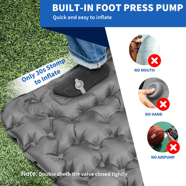 HiiPeak Camping Sleeping Pad, Ultralight Camping Mat with Pillow Built-in Foot Pump Inflatable Sleeping Pads Compact for Backpacking Hiking Traveling Tent (Gray)