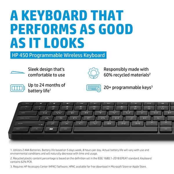 HP 460 Multi-Device Bluetooth Keyboard | Compatible with Chrome, PC or Mac | Bluetooth | Connect up to 3 Devices | Quick Switch Button | 12 Programmable Shortcut Keys | Up to 24 Months Battery | Black