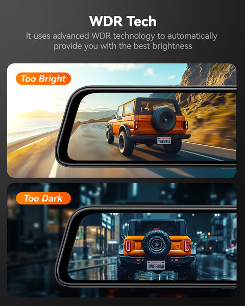 WOLFBOX G840S 12" 4K Mirror Dash Cam with 5.8GHz WiFi, 2160P Full HD Smart Rearview Mirror for Cars & Trucks, Front and Rear Dual Cameras, Night Vision, Reverse Assist, Included 32GB Card & GPS