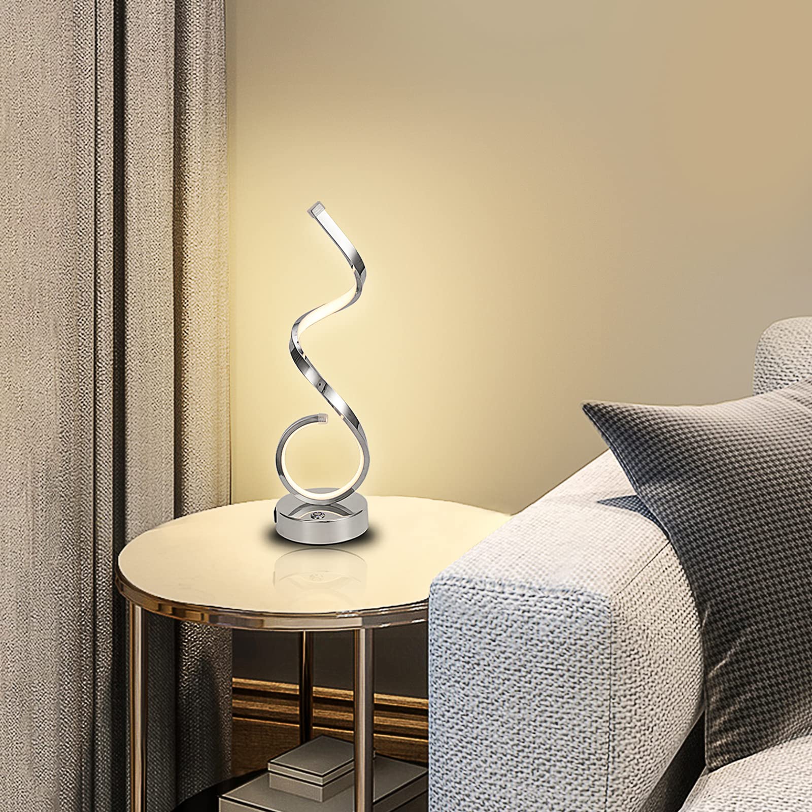 EIDISUNY LED Touch Control Table Light USB Charge Bedside Lamp Spiral Silver 3 Colors Dimmable Lamp for Bedroom Nightstand Lamps Bookshelf Office Desk