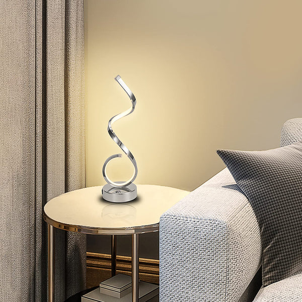 EIDISUNY LED Touch Control Table Light USB Charge Bedside Lamp Spiral Silver 3 Colors Dimmable Lamp for Bedroom Nightstand Lamps Bookshelf Office Desk