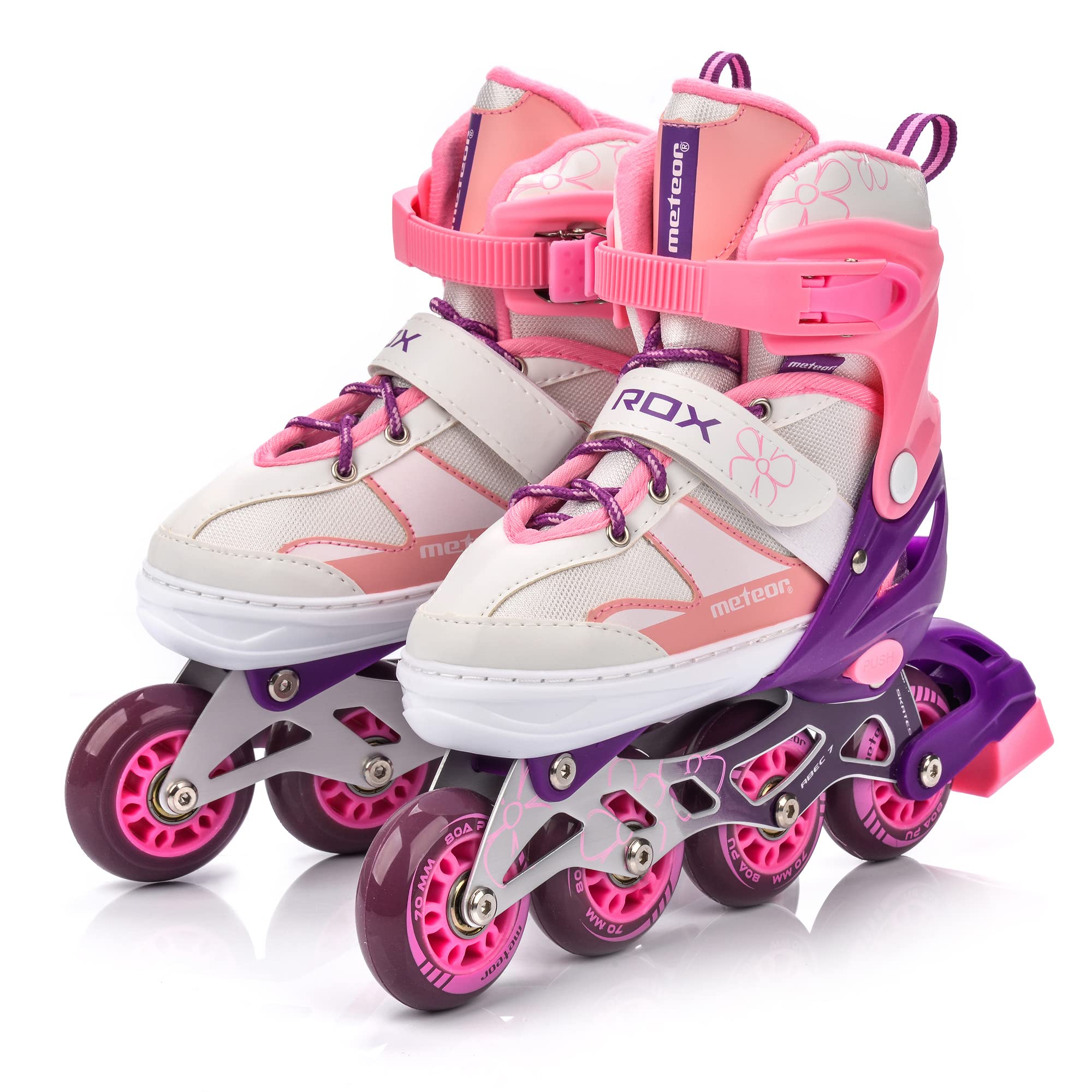 meteor Inline Skates Children's Kids Inliners Roller Skates Roller Blades ABEC 7 Carbon Children's Inline Skates Adjustable Shoe Size (Pink, M 34-37)