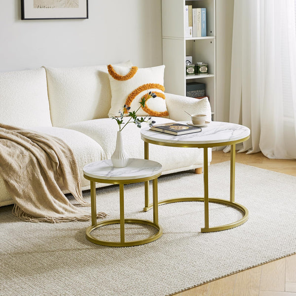 IBUYKE Round Nesting Table, Removable Set of 2 Coffee Tables, Stacking Sofa Side Table End Table, for Living Room, Bedroom, Office, Balcony,