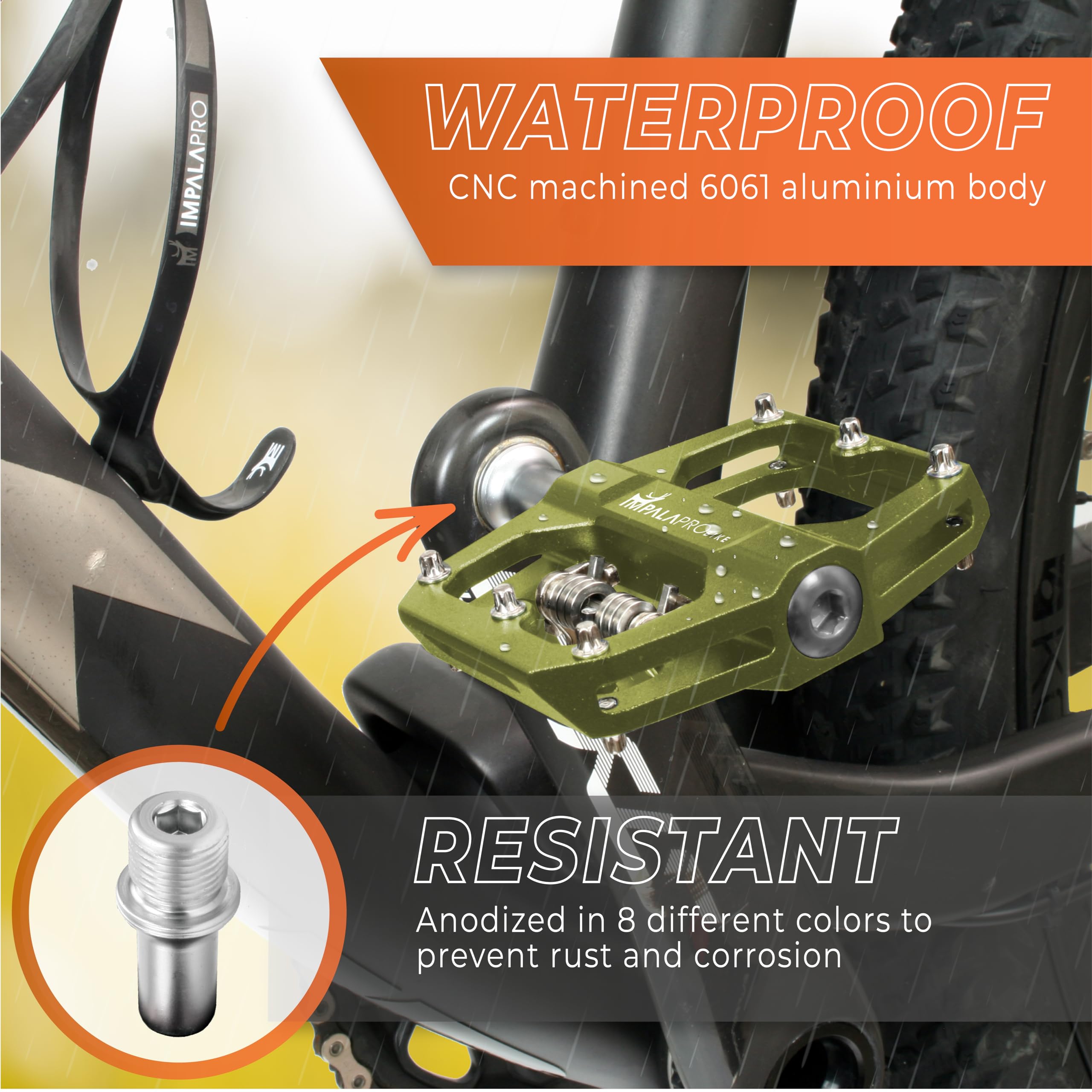 IMPALAPRO Dual Function Bicycle Pedals - Flat & SPD Clipless - 9/16'' Yellow