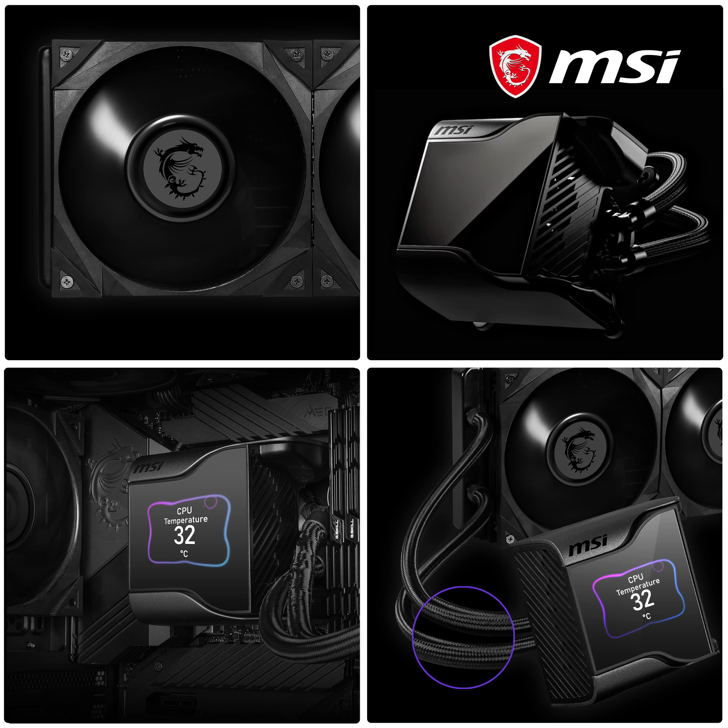 MSI MAG CORELIQUID 360R V2 AIO CPU Liquid Cooler - Rotatable ARGB Blockhead, Integrated Radiator Pump, Split-Flow Water Cooling, Evaporation-Proof Tubing, Easy to Install - AMD & Intel Compatible