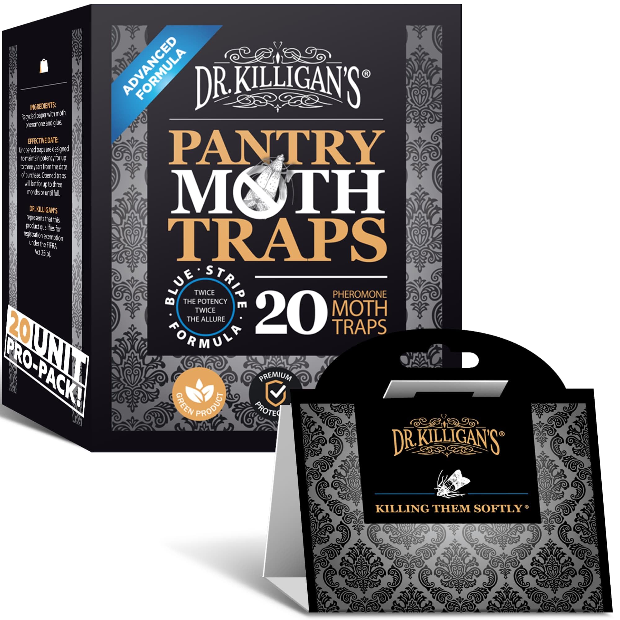 Dr. Killigan's Premium Pantry Moth Traps with Pheromones Prime | Safe, Non-Toxic with No Insecticides | Sticky Glue Trap for Food and Cupboard Moths