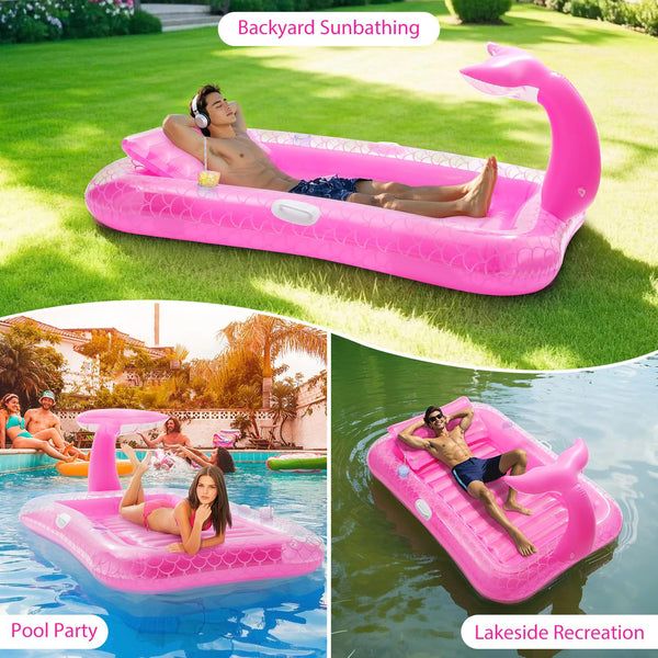 MoKo Pool Floats Adult, Floating Bed with Ice Bar, Tanning Bed Pool Raft Inflatable Lounger with Drink Holder Tanning Chair Inflatable Pool Toys for Party Beach Backyard