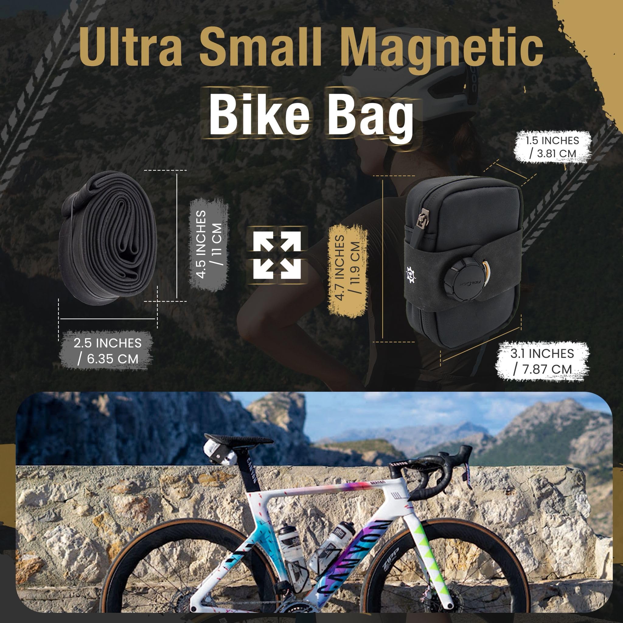 Lumiere & Co. Falcon Magnetic Bike Saddle Bag – 0.69L | 6" x 3.5" x 2" | Sleek Minimalist Brick Design, Fast Magnetic Buckle Attachment | Road Cycling–Specific Bike Seat Bag (Black, Large)