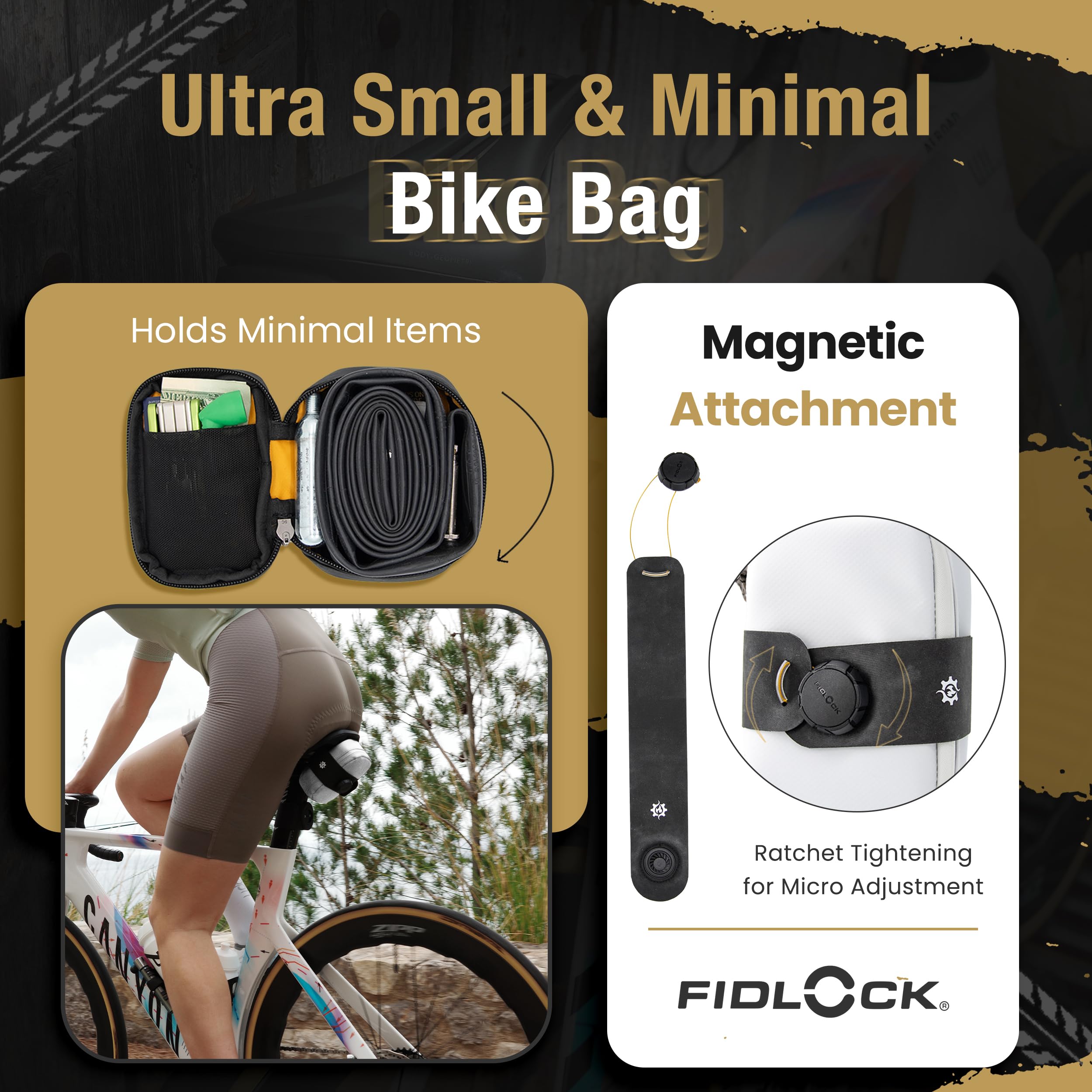 Lumiere & Co. Falcon Magnetic Bike Saddle Bag – 0.69L | 6" x 3.5" x 2" | Sleek Minimalist Brick Design, Fast Magnetic Buckle Attachment | Road Cycling–Specific Bike Seat Bag (Black, Large)