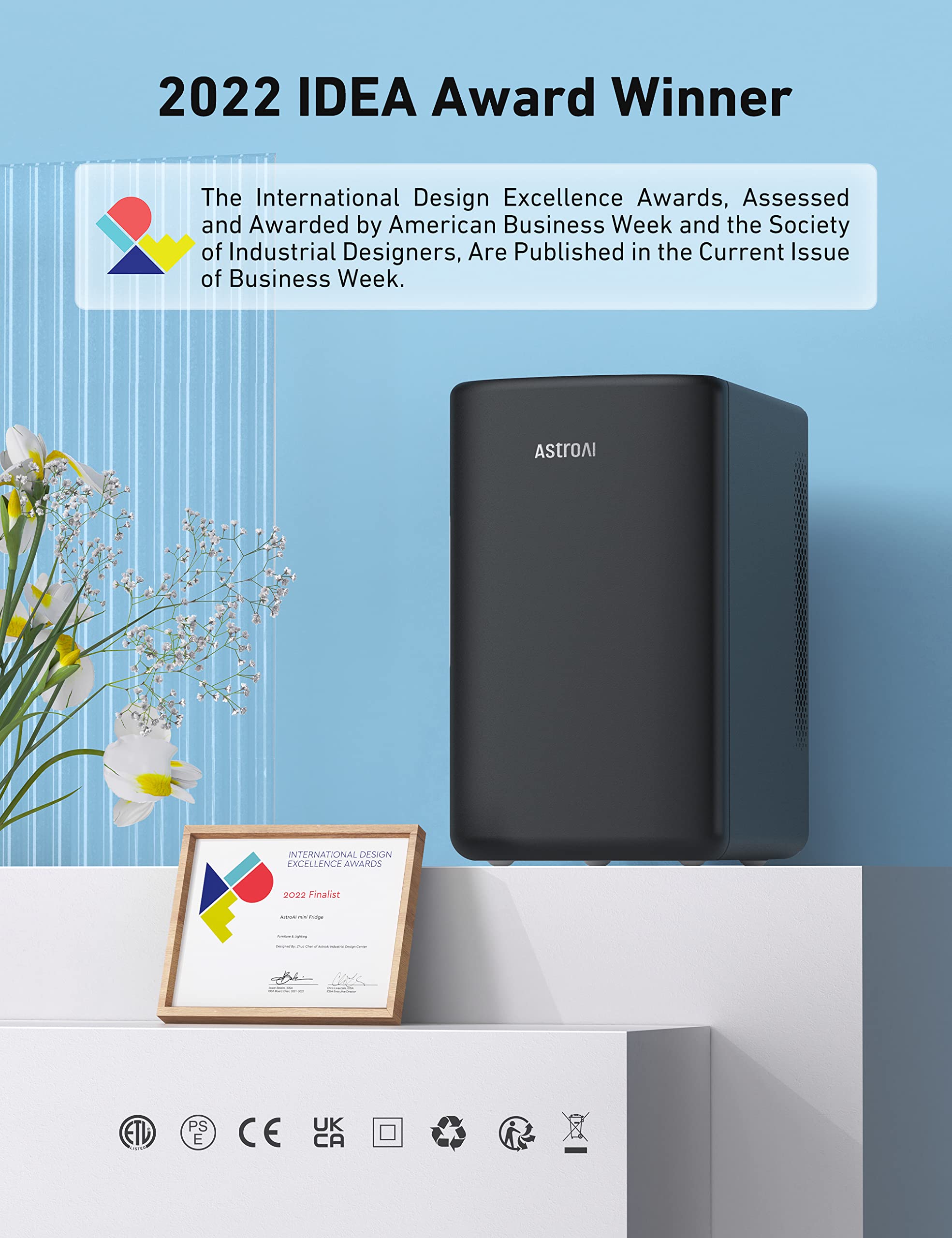 AstroAI Mini Fridge 6 Litre / 8 Can | Cooler and Warmer | AC/DC | Small Fridge for Bedrooms, Car, Drinks, Beauty, Skincare, Travel (Deep Black)