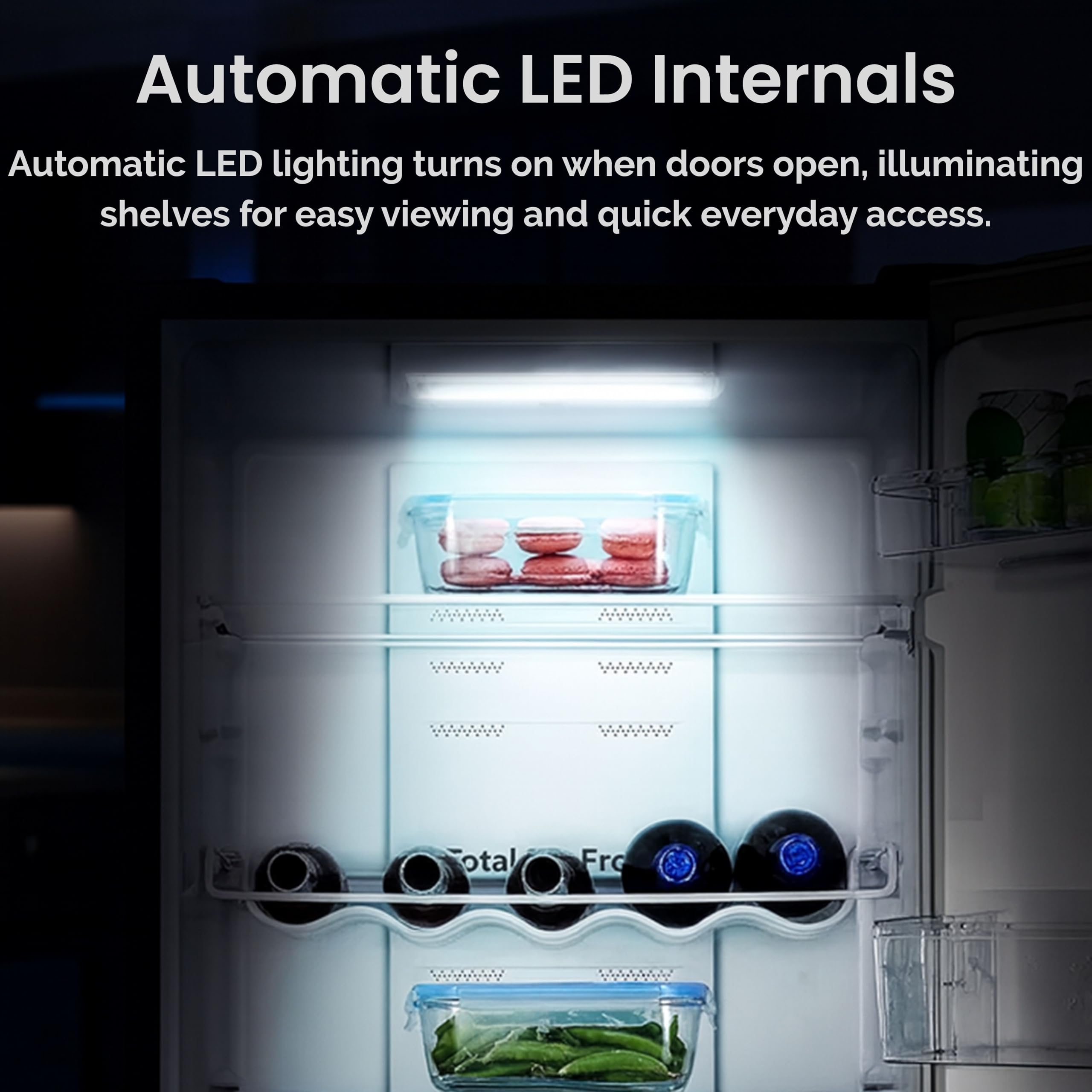 Teknix FFH1825WB 55cm Freestanding 50/50 Fridge Freezer - 256 Litre Capacity - Total No Frost - Non-plumbed Water Dispenser - Black, H182.5 x W55 x D56.2 (cm)