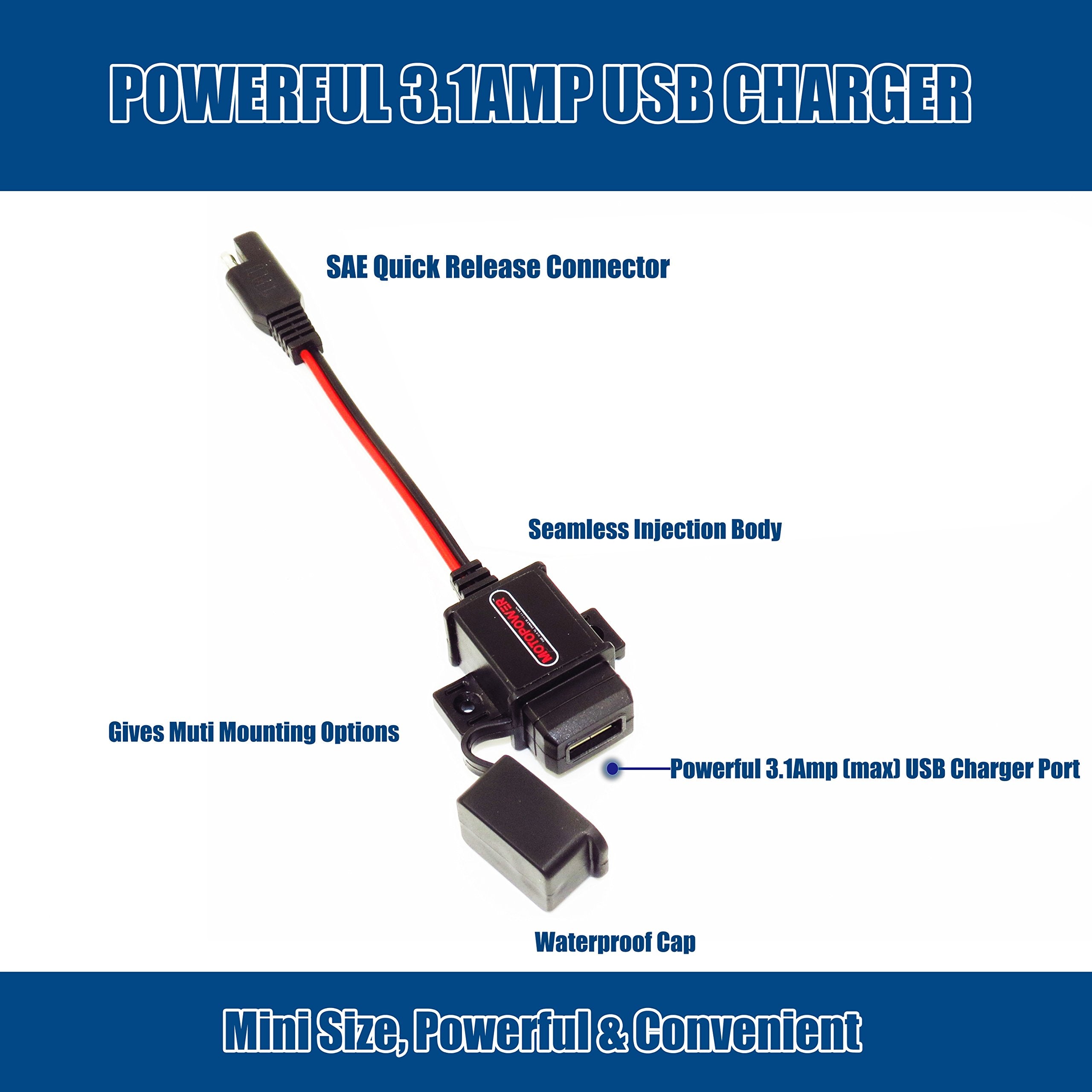 MOTOPOWER MP0609A 3.1Amp Motorcycle USB Charger Kit for Phone, GPS or Sport Camera