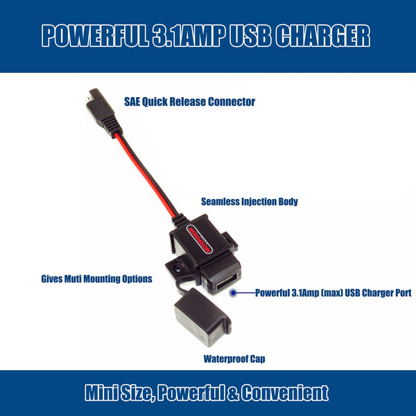 MOTOPOWER MP0609A 3.1Amp Motorcycle USB Charger Kit for Phone, GPS or Sport Camera