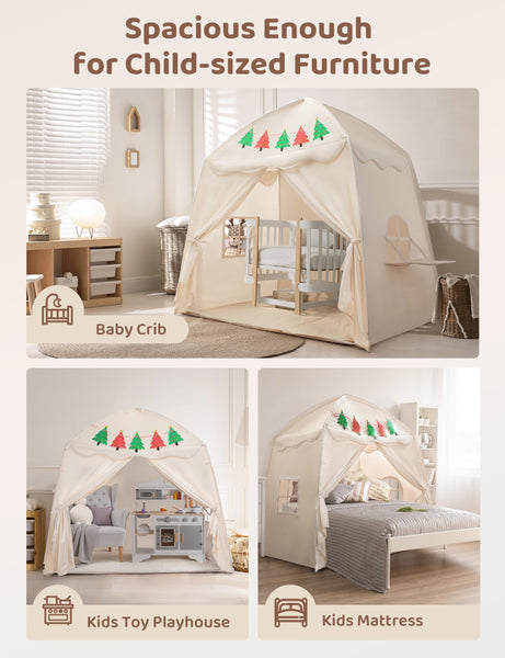besrey Kids Play Tent Playhouse for Indoor & Outdoor – Spacious Design with Windows, Christmas Tree Flag & Lights Included