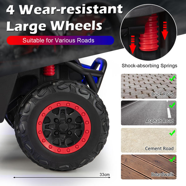 Kids Electric UTV, 2-Seater 12V Battery Powered Toy Car with Remote Control, Lights, Bluetooth, MP3, USB, FM, High/Low Speed & Suspension Spring, Children Ride on Car for 3-8 Years Old (Yellow)