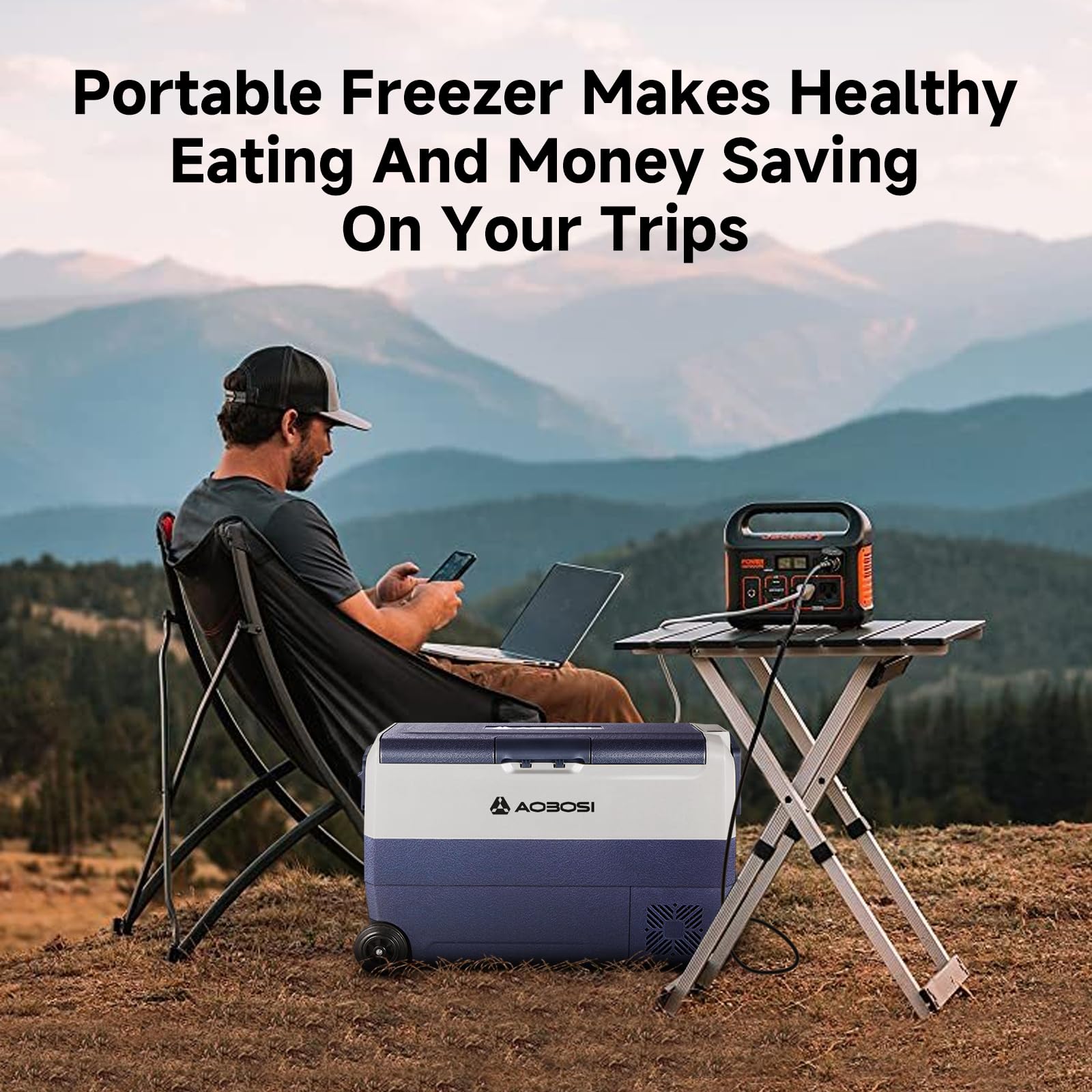 AAOBOSI 50L Compressor Car Fridge Freezer, Portable Camping Fridge with APP Control for 12/24V DC & 100-240V AC, Electric Cooler for Truck Campervan RV Boat, -20℃ to 20℃