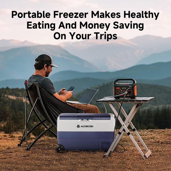 AAOBOSI 60L Car Fridge Freezer Dual Zone, Car Refrigerator 3 Way, Camping Freezer -20°C-20°C, with Wireless Connection, Compressor Fridge 12/24V DC and 100-240V AC for Campervan,Travel,RV,Camping,Boat