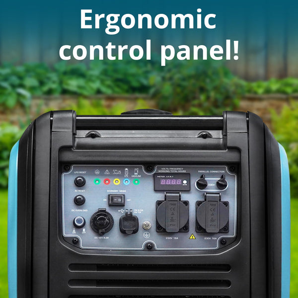 Könner & Söhnen KS 3100iG S portable LPG/petrol inverter generator 3100 W,UK Plug Socket 1x13 A (230 V), 2 USB ports,copper winding,silent inverter generator,dual fuel generator