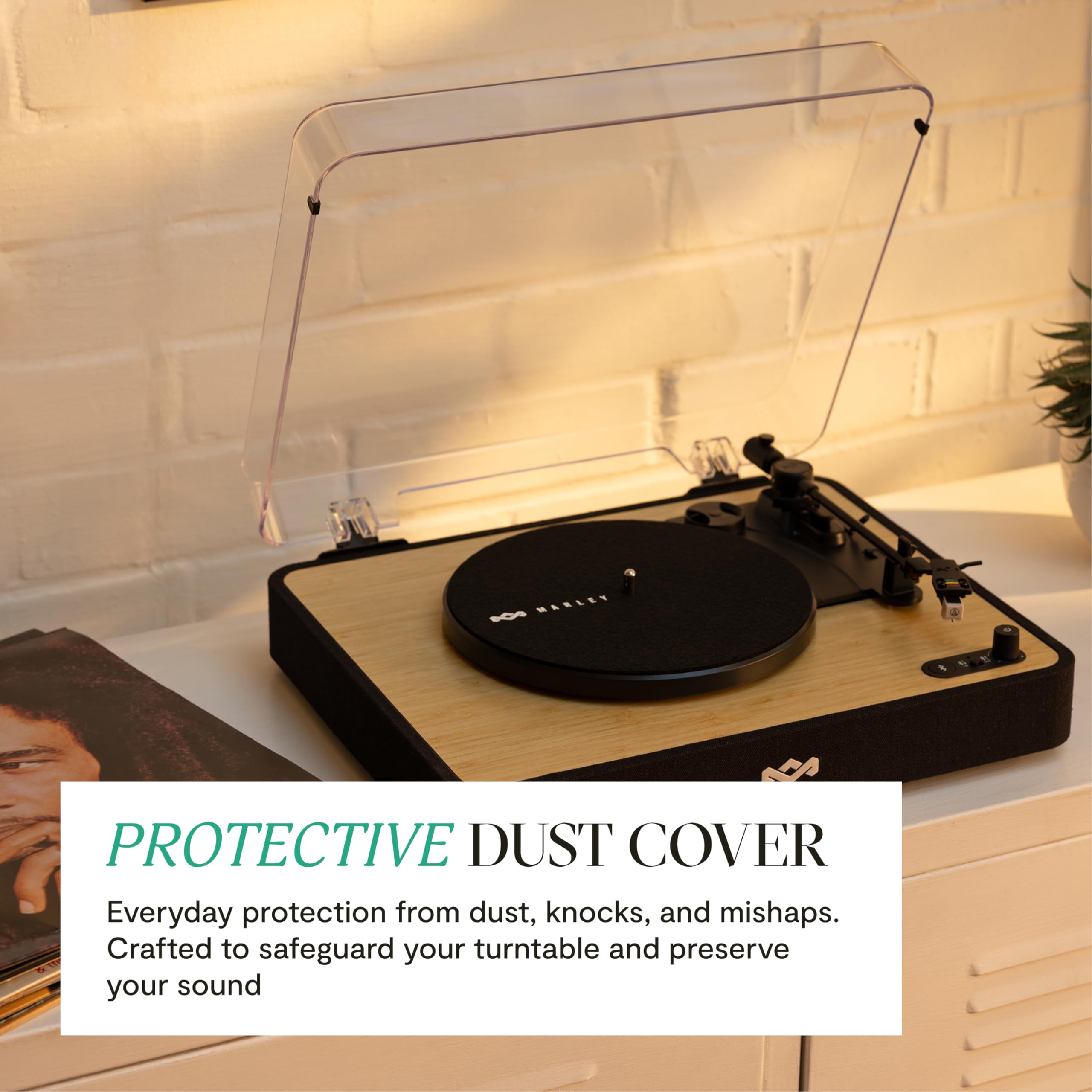 House of Marley Revolution Wireless Turntable - Bluetooth Record Player, 3-Speed Sustainably Made Vinyl Player, Easy Set Up Home Turntables for Vinyl Records with Dust Cover, Audio-Technica Cartridge