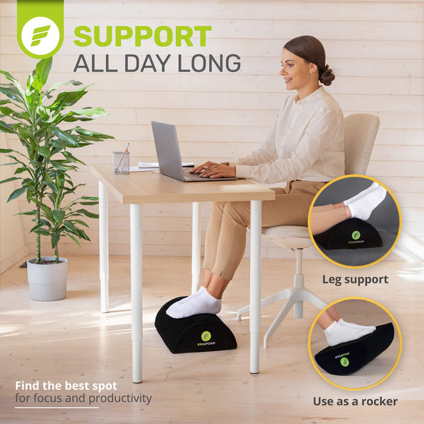 ErgoFoam Foot Rest Under Desk (Tall) - Large Premium Velvet Soft Foam Footrest for Desk - Most Comfortable Desk Foot Rest in The World for Back,