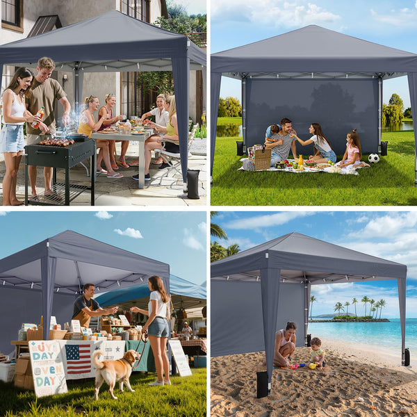 Driftalia Gazebo with Sides 3m x 3m, Waterproof Pop Up Gazebo with 4 Sandbags and Carry Bag for Parties, Camping, Commercial Events - Dark Grey
