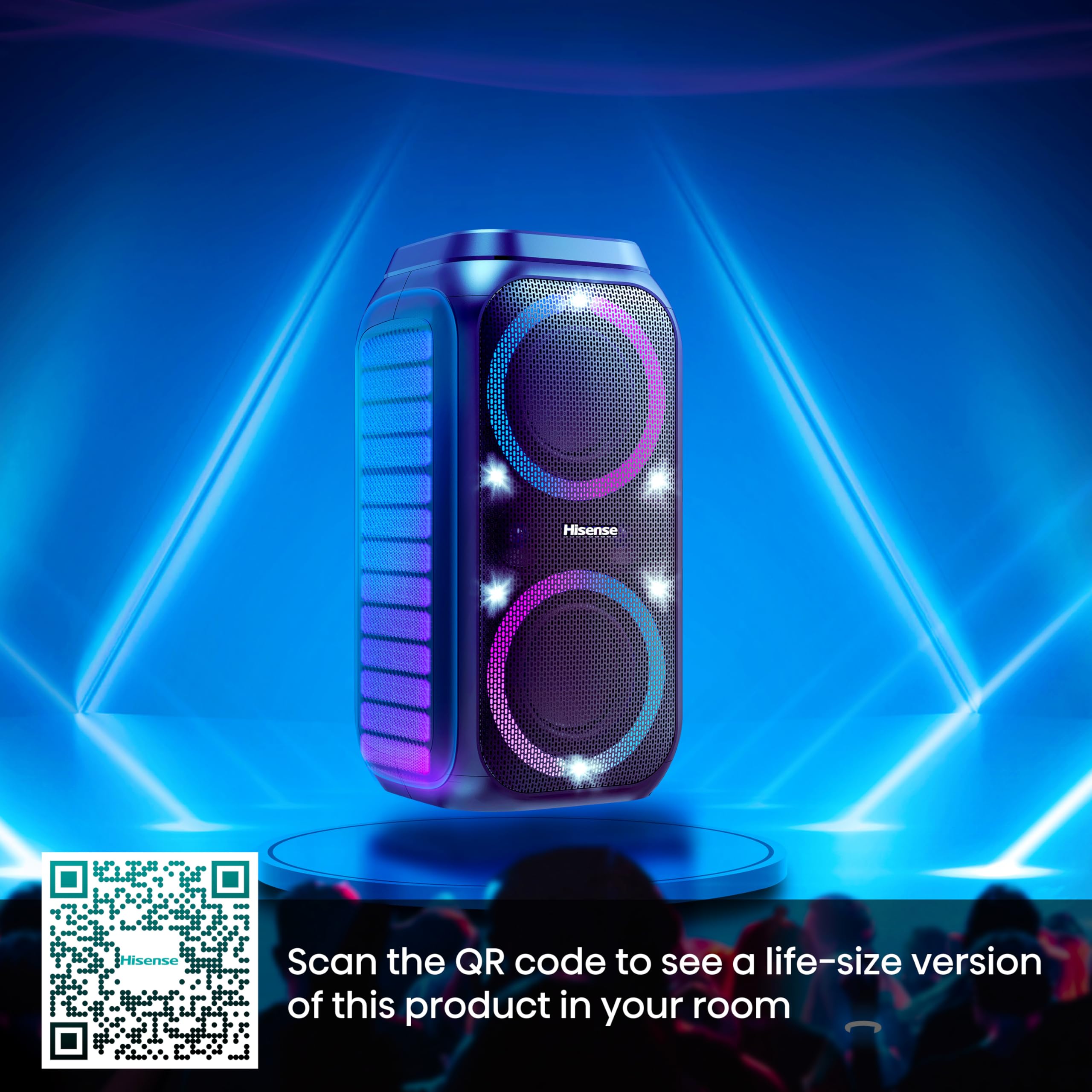 Hisense PARTY STORM, 300W Max Audio Power,15 Hrs long playtime,Karaoke Mode,Lighting effects, Wireless charge the phone, IPX4 Waterproof, Bluetooth 5.0