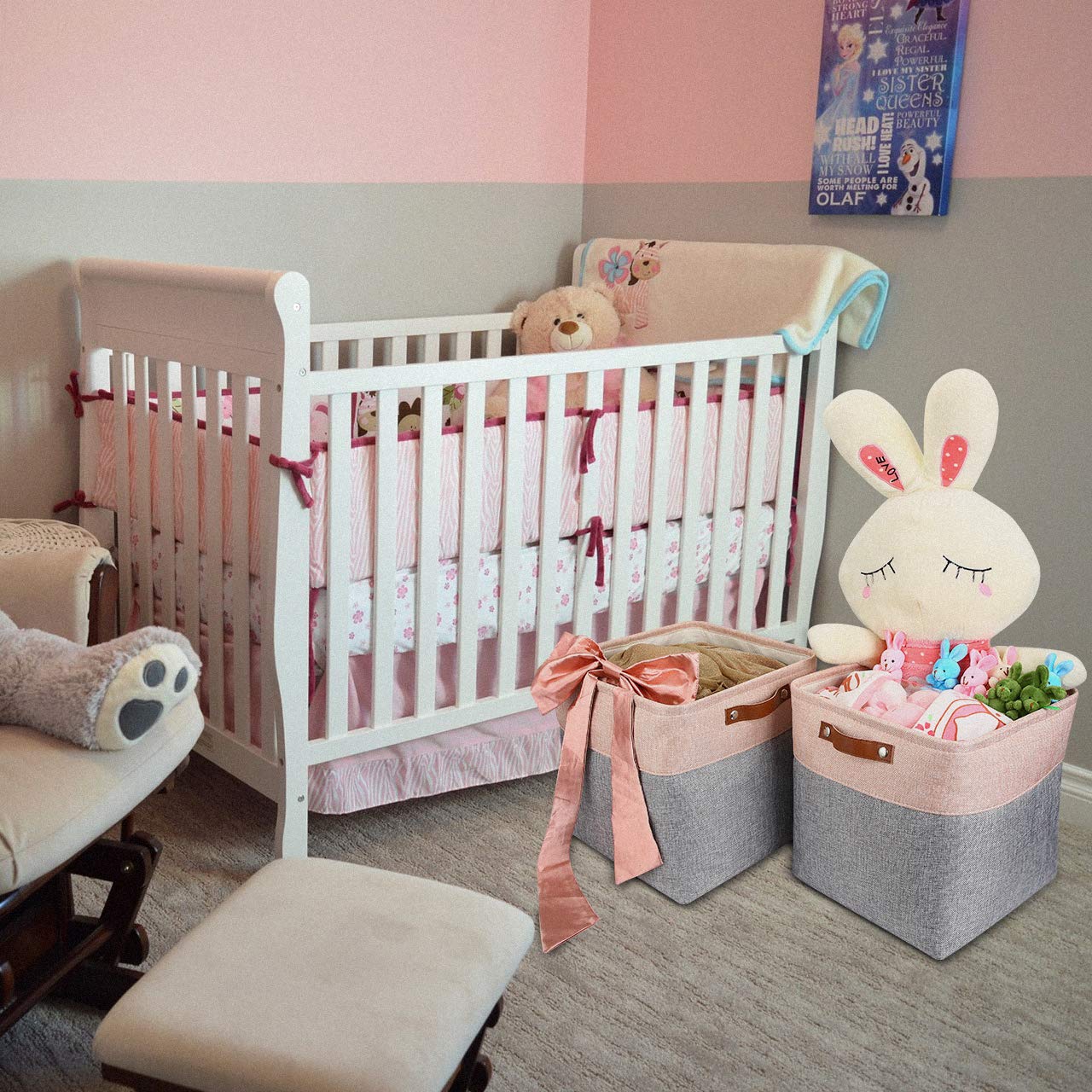 Mangata Kallax Storage Boxes, Set of 4 Fabric Storage Cubes with Handles(33x38x33cm, Grey Pink)