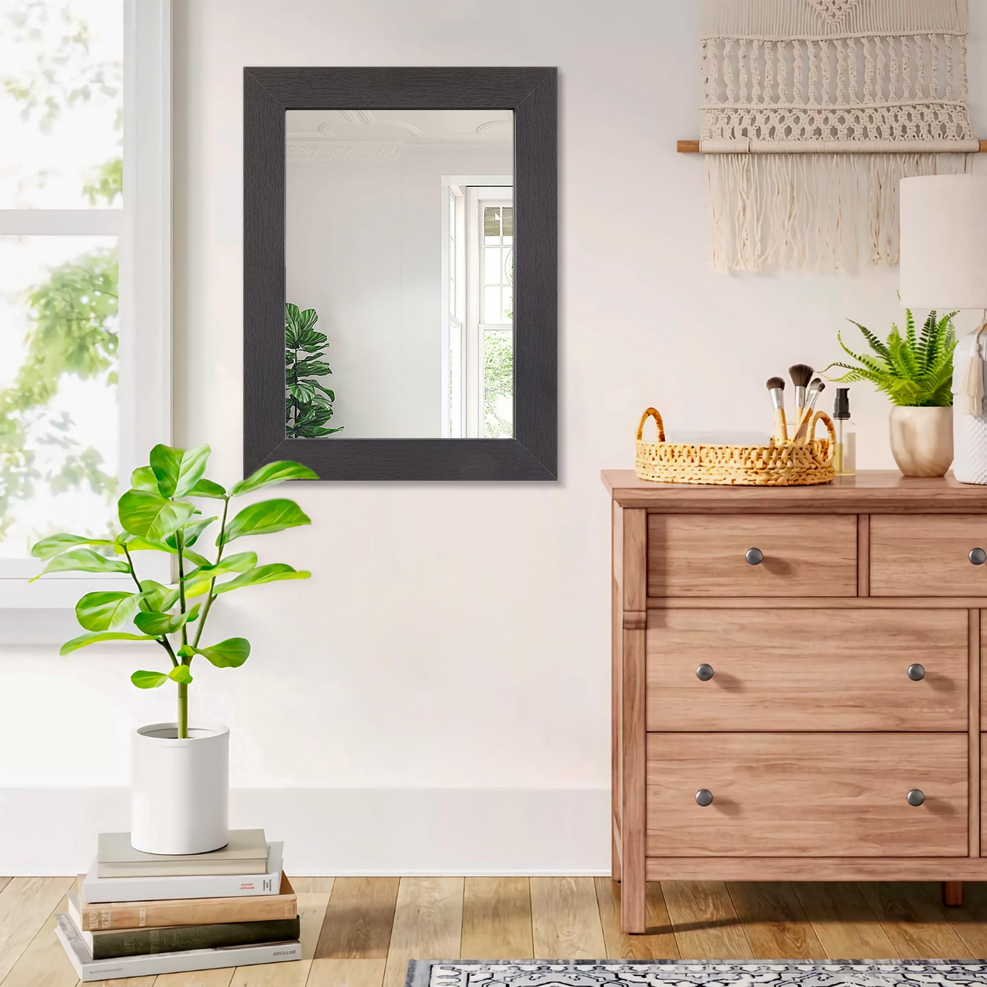 HLFMVWE Mirrors for Wall Black Vintage Rustic Wood Framed Mirror Decorative Rectangle Farmhouse Large Wall Mirrors for Living Room Bedroom Bathroom