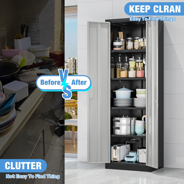 Metal Storage Cabinet with 2 Door and 3 Adjustable Shelves,140X80x40CM Steel Cabinet for Warehouse,Garage,Home,Office,Easy Assemble Required(Black/White)