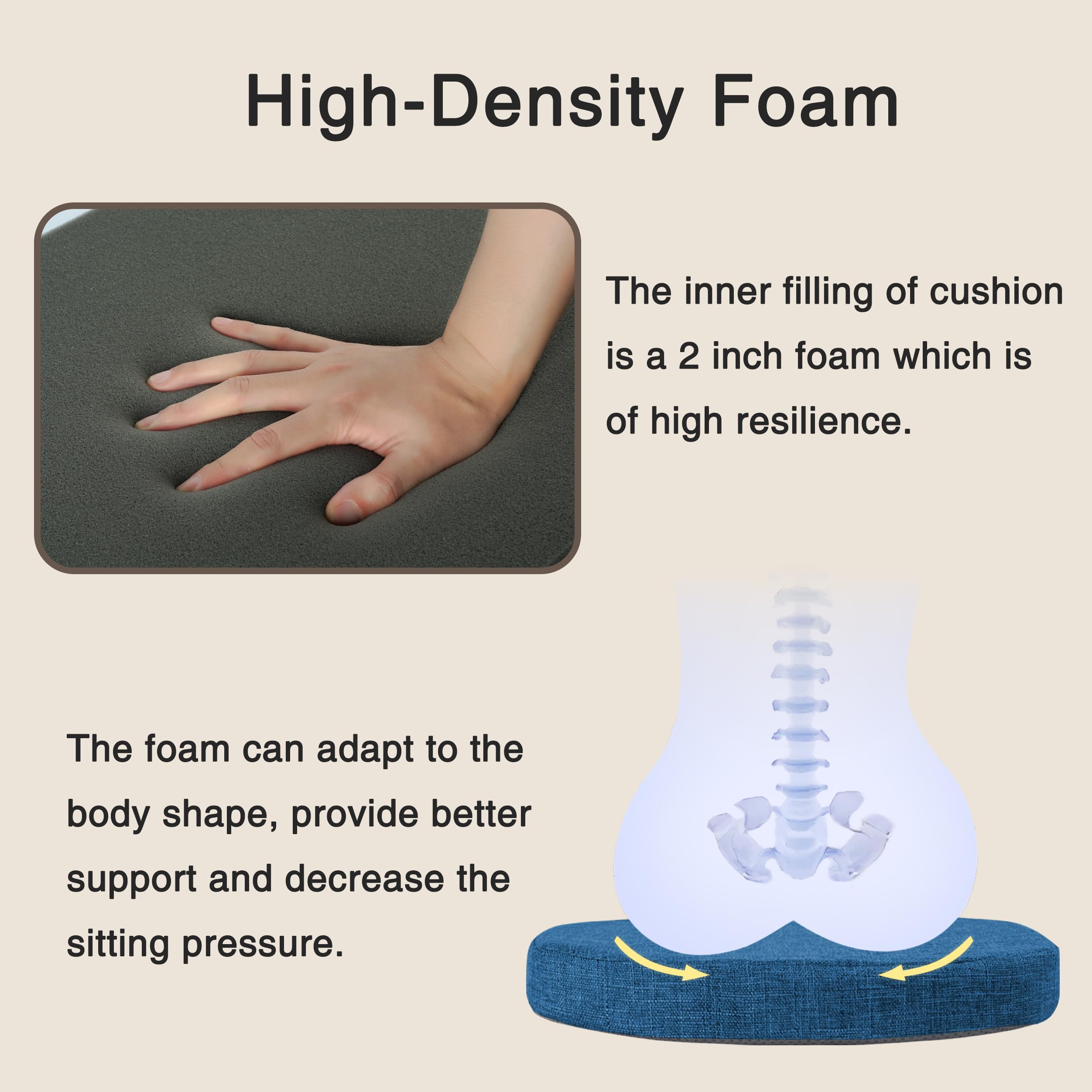 OVOV Chair Cushions for Dining Chairs Set of 4 Windsor Seat Cushion for Kitchen Room Chair Thick Textured Chair Pads with Ties and Non-Slip