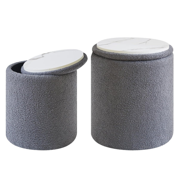 IBUYKE Teddy Velvet Vanity Stool for Makeup, Set of 2 Round Ottoman with Storage, Modern Padded Seat Coffee Table, Multipurpose Footrest Stool for