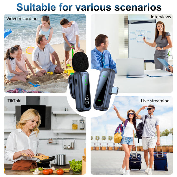 dralud 2 Pack Wireless Lavalier Microphone with Magnetic Clip, Microphone for iPhone Android Phone with USB-C, Mini Mic with Noise Cancellation for Video Recording TikTok YouTube