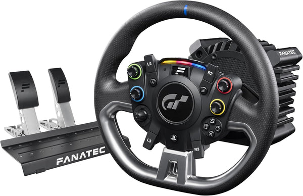 Fanatec Officially Licensed Gran Turismo DD Pro PlayStation® Sim Racing Steering Wheel, Base and Pedals – Polyphony Digital Wheel, 5 Nm FluxBarrier Direct Drive, 2-Pedal Set for PC, PS5, PS4