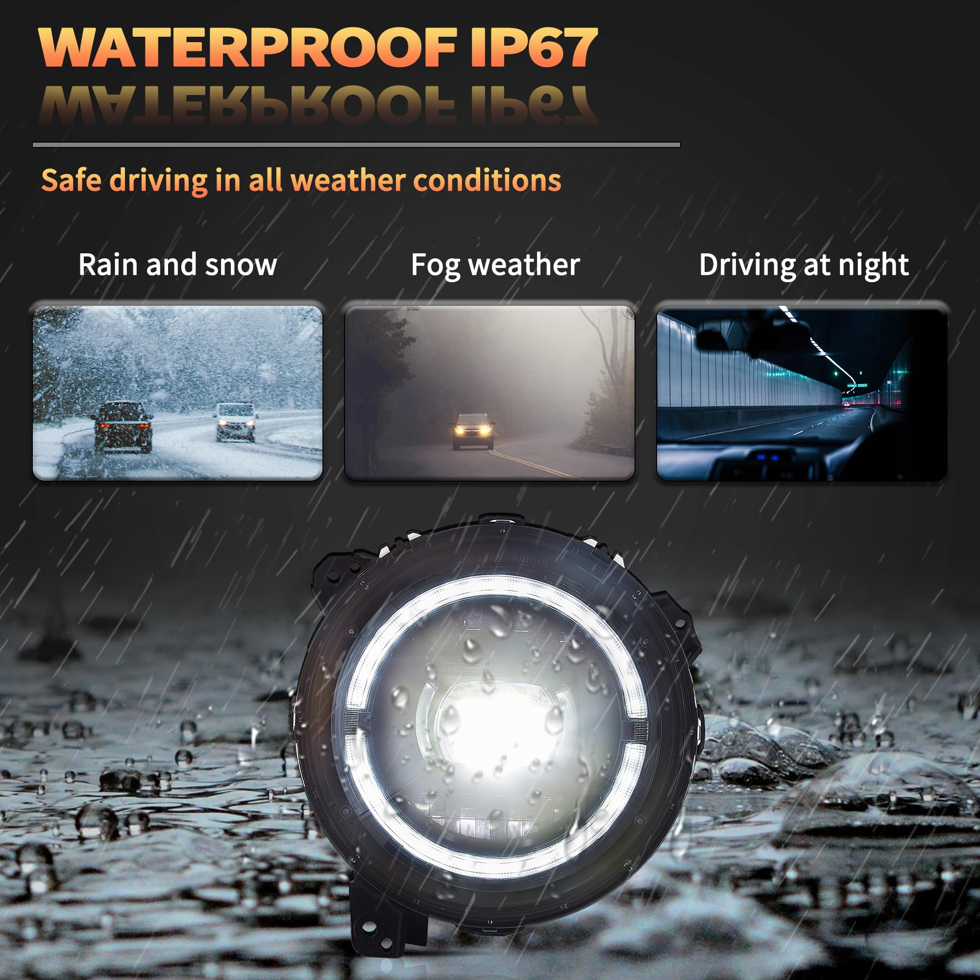 VLAND Motor 9 Inch LED Headlights compatible with 2018-2023 Wrangler JL/JLU Rubicon, Sport, Sport S, Sahara [Not fit JK], w/Startup dynamic display, 1 set for RHD