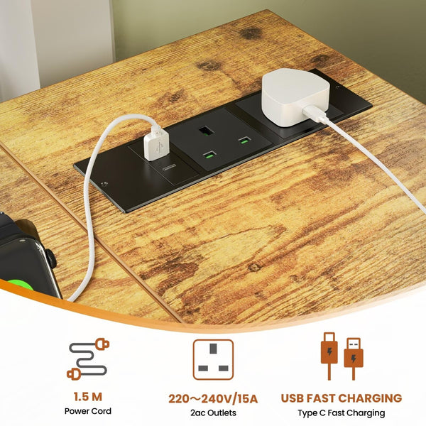 DOMSHOCT Small L Shaped Desk with Power Outlets&Hooks, 100x70cm Corner Computer Desk PC Gaming Desk, Large Storage Reversible Shelves, Home Office