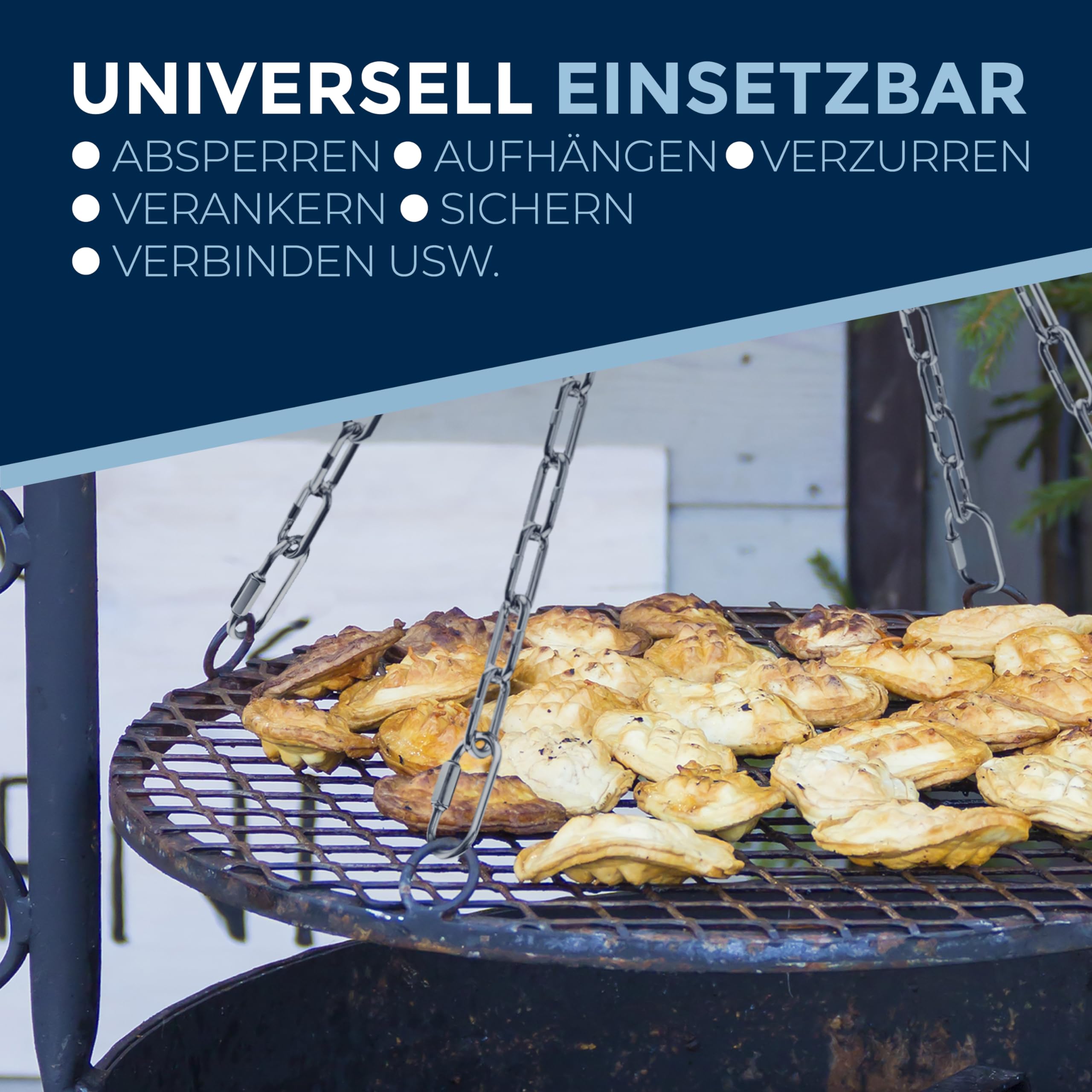 5 Pieces 200-cm = 2-Meter 3 mm Thick Stainless Steel Chain Breaking Load max 350 kg with Shackle Screw connectors Made of V4A mounting Set Suspension