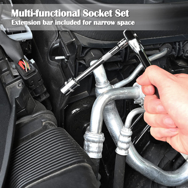 EGOFINE 46 Pieces 1/4" Drive Socket Set&Tool Sets, Ratchet Wrench Set with Bit Socket Set Metric and Extension Bar for DIY, Car Repair and Household with Storage Case