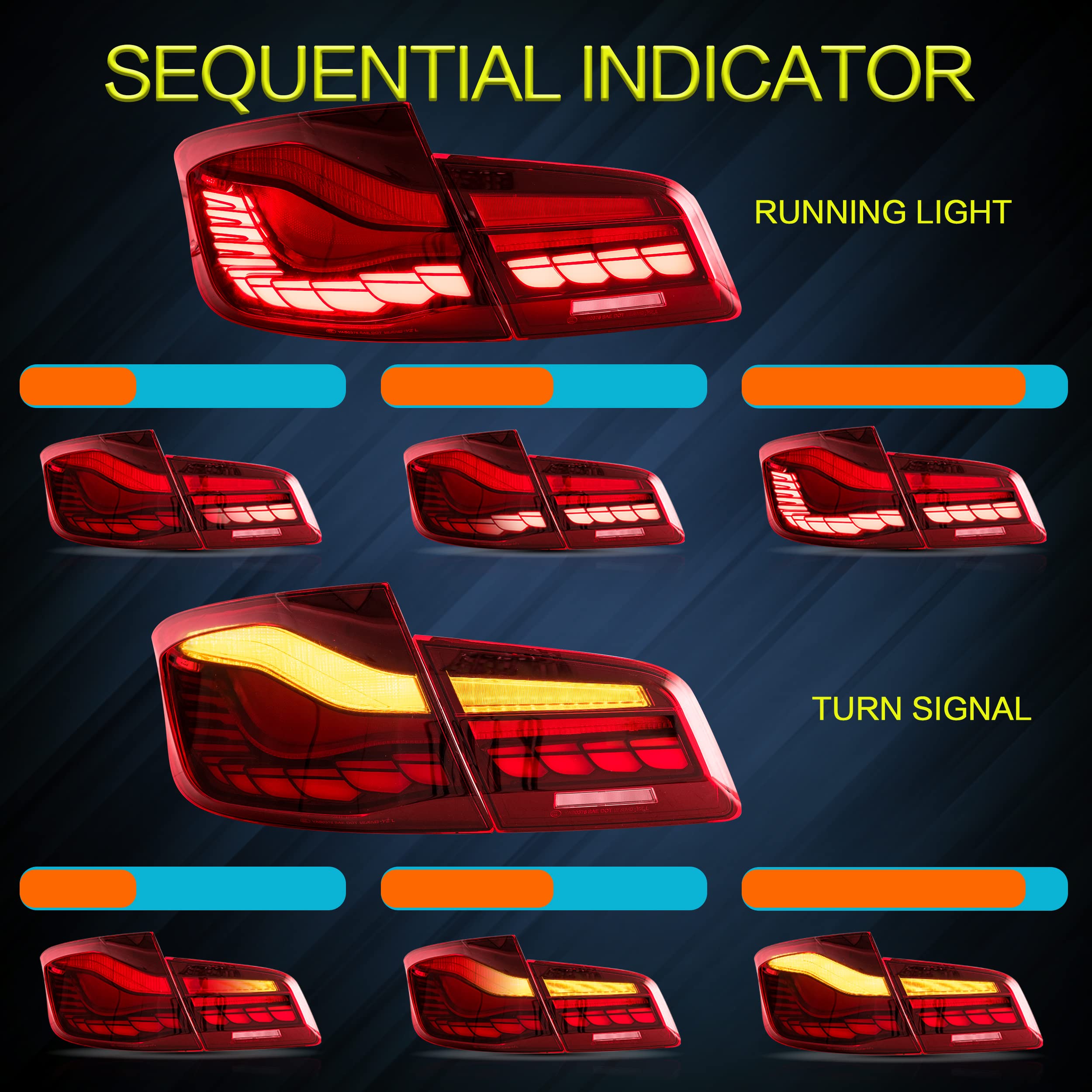 VLAND OLED Rear Lights Compatible with 2013-2018 BMW 3 Series F30 F35 F80 320i 328i 335i Sedan (Not for F31 F34), Tail Lights with Sequential Indicators, E-mark, Red