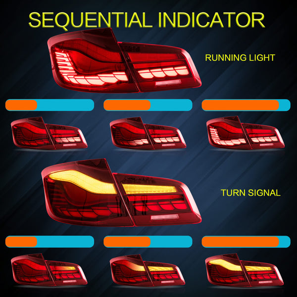 VLAND OLED Rear Lights Compatible with 2013-2018 BMW 3 Series F30 F35 F80 320i 328i 335i Sedan (Not for F31 F34), Tail Lights with Sequential Indicators, E-mark, Red