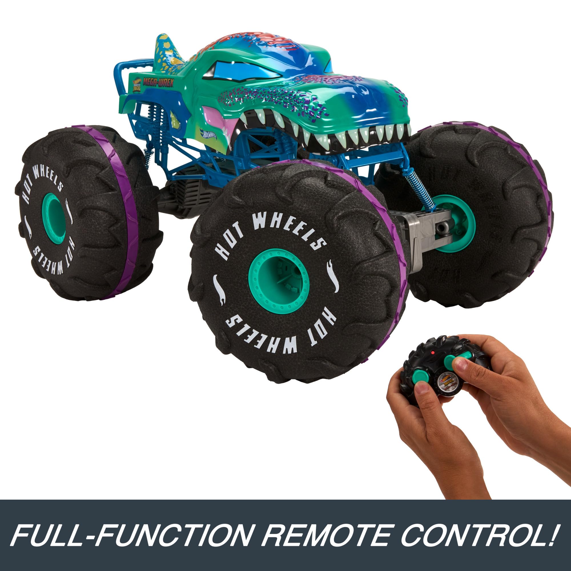 Hot Wheels Monster Trucks Remote Control Car, 1:15 Scale Mega-Wrex Alive Battery-Powered RC Vehicle with Lights & Sounds, JBD90