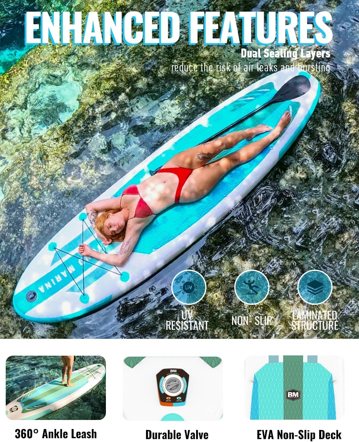 BEYOND MARINA Paddle Board, Inflatable Stand Up paddle boards for adults & Youth, Featherlight sup Board with Premium ISUP Board Accessories, 10'6''x32''x6'',