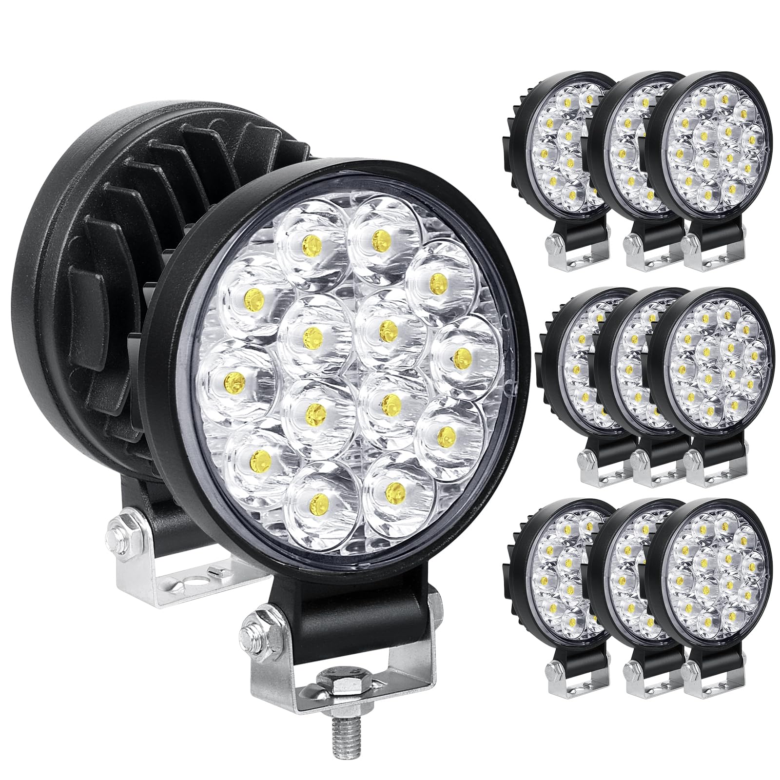 RIGIDON 4 Pcs Round Mini Ultr Thin Led Work Light, 3.2 inch 42W Spot Beam, 12V 24V Outdoor Driving Lights Lamp for Car Off road Boat Truck 4x4 SUV ATV Tractors Excavator, 6000K White, Fog Lamp