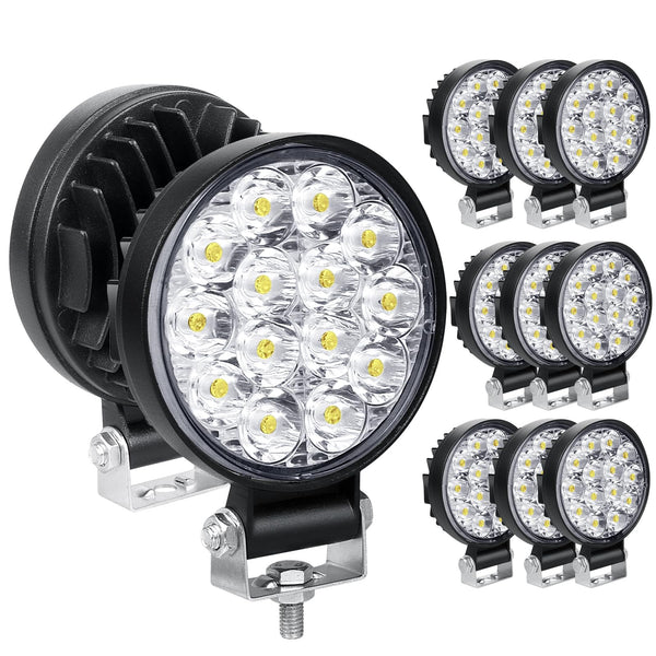 RIGIDON 4 Pcs Round Mini Ultr Thin Led Work Light, 3.2 inch 42W Spot Beam, 12V 24V Outdoor Driving Lights Lamp for Car Off road Boat Truck 4x4 SUV ATV Tractors Excavator, 6000K White, Fog Lamp